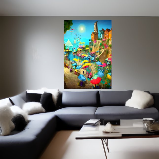 Vila, praia, oceano | AI Art Poster (Criador carregado)