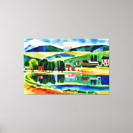Village Overlook Tranquil Lake Canvas Print