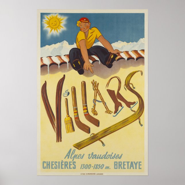 Villares, Alpes suíços, Poster de Esqui (Frente)