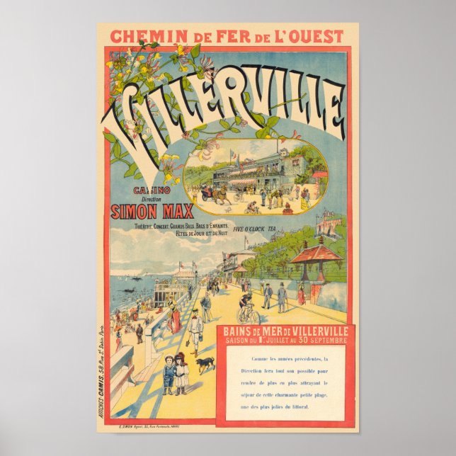 Villerville France Railroad Poster vintage 1890 (Frente)