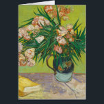Vincent Van Gogh Oleanders Impressionista Cartão d<br><div class="desc">Belo trabalho de arte de 1888 pelo famoso pintor impressionista Vincent Van Gogh. Esta arte floral impressionista apresenta flores Oleander em um vaso em uma mesa com livros amarelos sobre um bom fundo verde.</div>