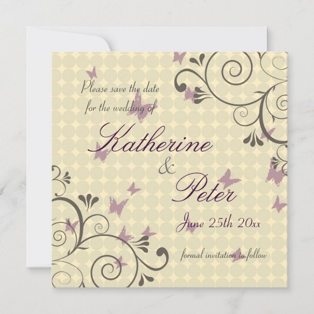 Vine & Butterfly Salvar o Creme de Data do Convite (Frente)