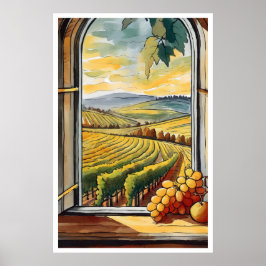 Vineyard através de janela Autumn / Fall Poster