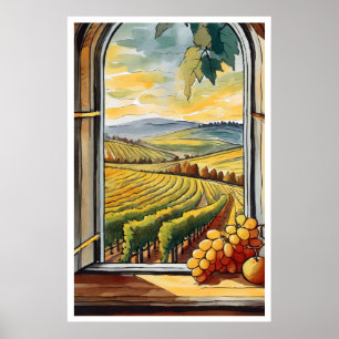 Vineyard através de janela Autumn / Fall Poster