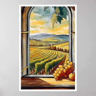 Vineyard através de janela Autumn / Fall Poster