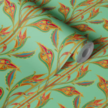 Vinha fantasia de ouro, vermelho, verde, folhas em