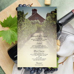 Vinhedo e menu vermelho rústico do casamento do