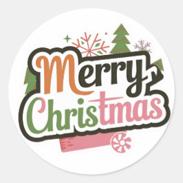 Vinheta Feliz de Natal: Adesivos Clássicos Redondo