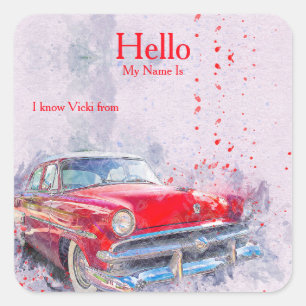 Vinheta Nome de etiqueta de Carro vintage vermelho