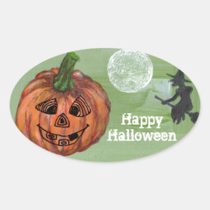 Vinheta oval Feliz Halloween, selador, etiqueta