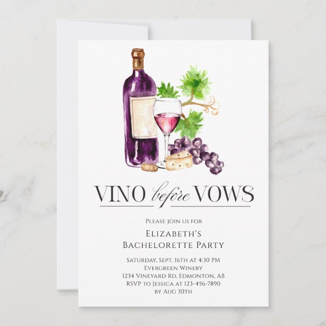 Vinho Antes dos Votos Convite de Despedida de Solt (Frente)