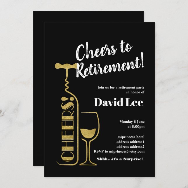 Vinho, aplausos para aposentadoria, convite (Frente/Verso)