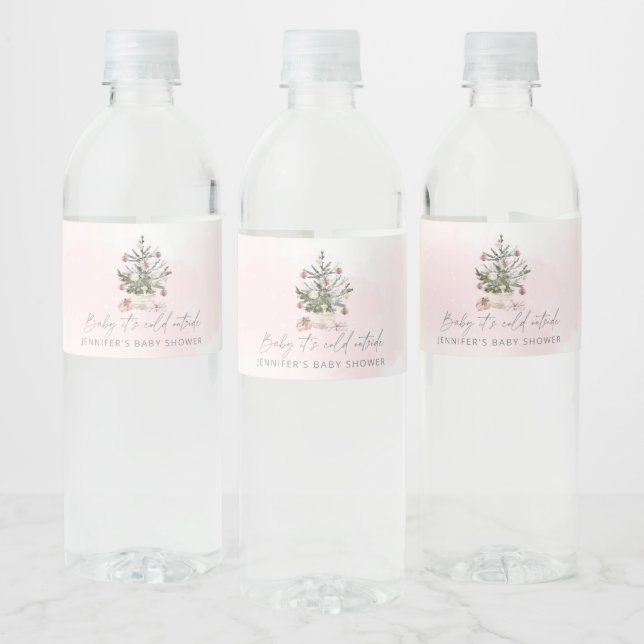 Vinho Árvore de natal rosa de inverno Rótulo de Garrafa  (Garrafas)