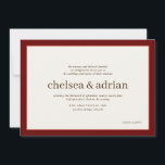 Vinho Borda Vermelha Simples Convite Para Casament<br><div class="desc">Faça uma declaração de elegância subestimada com esta simples queda de texto marrom ou design de convite de casamento no inverno apresentando uma rica borda de coral quente e tons vermelhos entorpecidos em branco quente. Use a opção de personalização para mudar todas as cores para se adequar ao seu tema...</div>