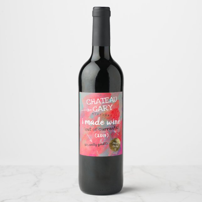 Vinho caseiro personalizado rótulo bagunçado aquar (Frente)