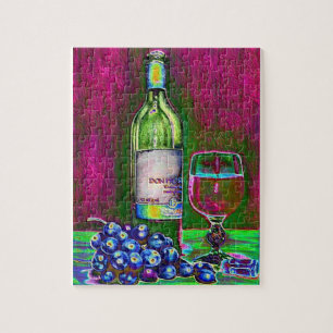 Vinho da arte moderna e quebra-cabeça das uvas