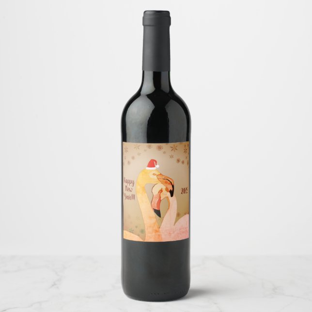 Vinho de Ano Novo Rótulo de Aves Flamingo (Frente)