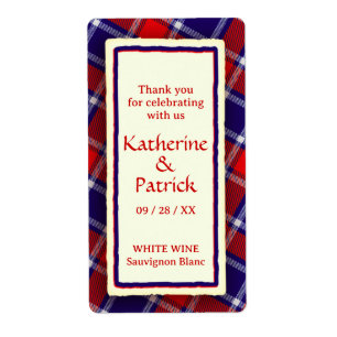 Vinho de casal - etiqueta personalizada tartan azu
