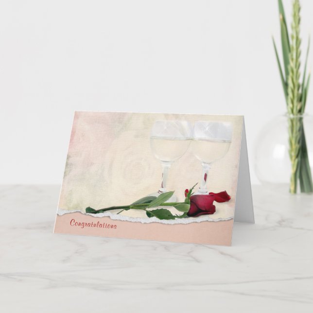 Vinho de Casamento e Cartão de Parabéns de Rosa (Frente)