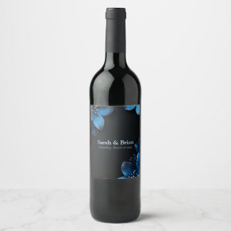 Vinho de casamento escuro etiquetas de vinho azul