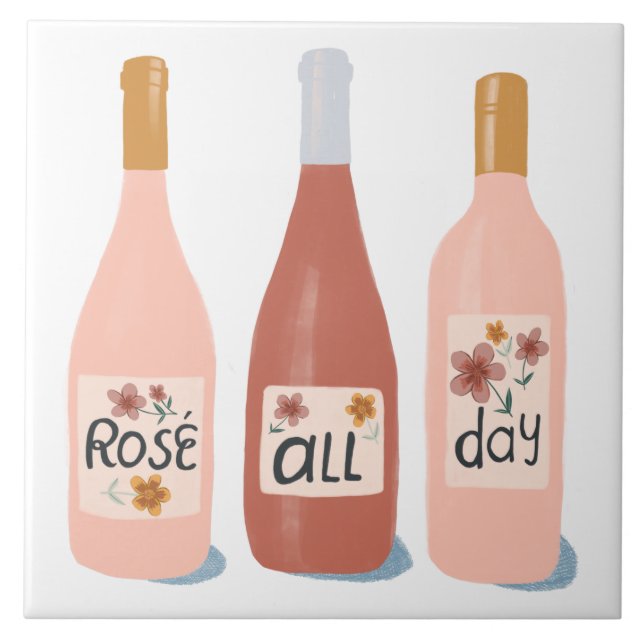 Vinho do dia rosa amante azulejos de cerâmica de v (Frente)