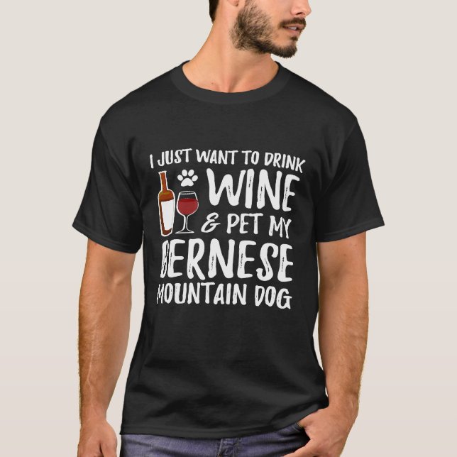 Vinho e Camiseta de cão de Bernese Cachorro Mãe ou (Frente)