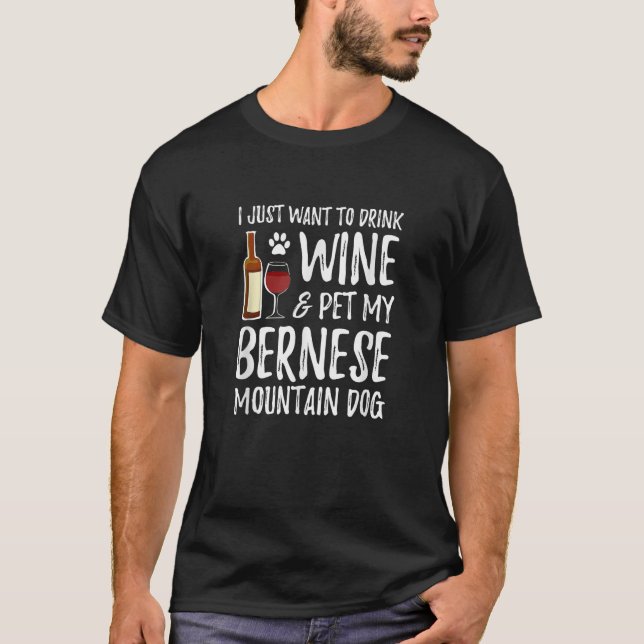 Vinho e Camiseta de cão de Bernese Cachorro Mãe ou (Frente)