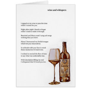 Vinho e cartão dos sussurros com poema