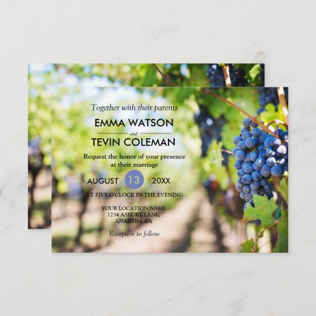 Vinho Elegante e Vinha-Vinha Cartão de Casamento (Frente/Verso)