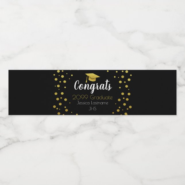 Vinho Parabéns Rótulo de Garrafa de Água Confetti Dourad (Rótulo Único)