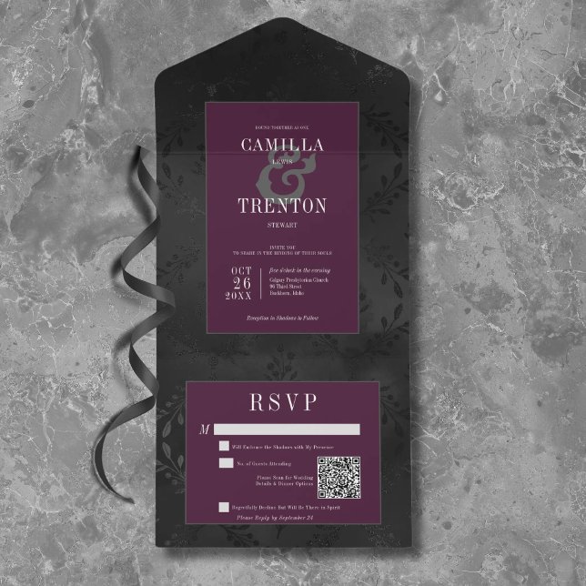 Vinho Preto Floral de Seda Gótica Escura Código QR (Criador carregado)