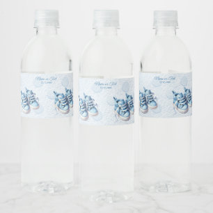 Vinho Rótulo da garrafa de água Calçados de bebê azuis