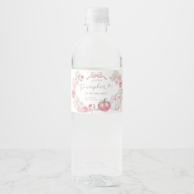 Vinho Rótulo de Garrafa de Abóbora Pequena Branca e Rosa (Frente)