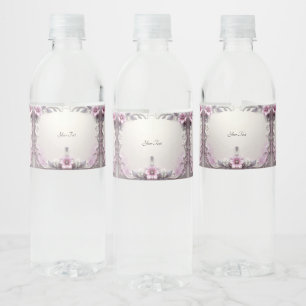 Vinho Rótulo de Garrafa de Água com Moldura Floral Rosa