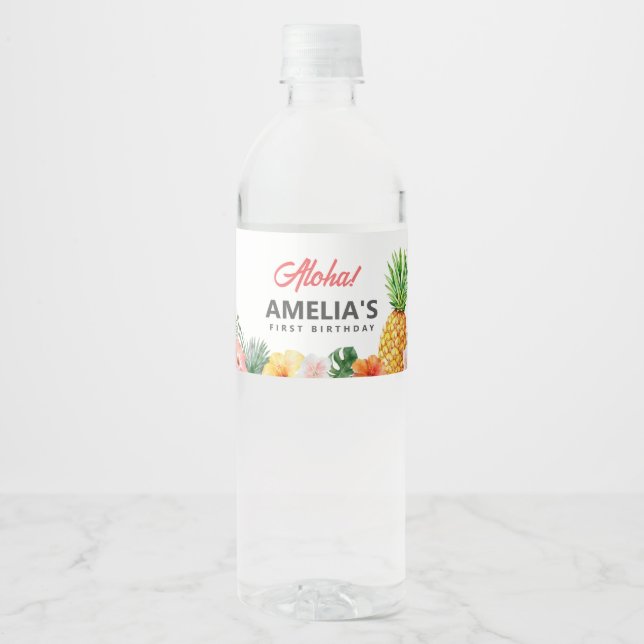 Vinho Rótulo de Garrafa de Água de Aniversário Tropical  (Frente)