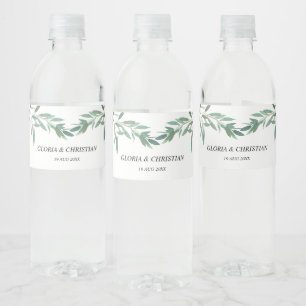 Vinho Rótulo de Garrafa de Água de Casamento de Folhagem