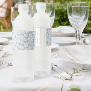 Vinho Rótulo de Garrafa de Água de Casamento Floral Azul
