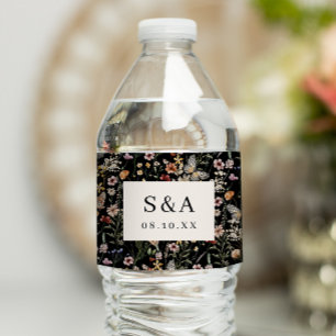 Vinho Rótulo de Garrafa de Água de Casamento Floral Pret
