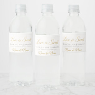 Vinho Rótulo de Garrafa de Água de Casamento Rosa e Dour