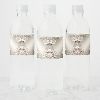 Vinho Rótulo de Garrafa de Água Floral Branco Ornamentad