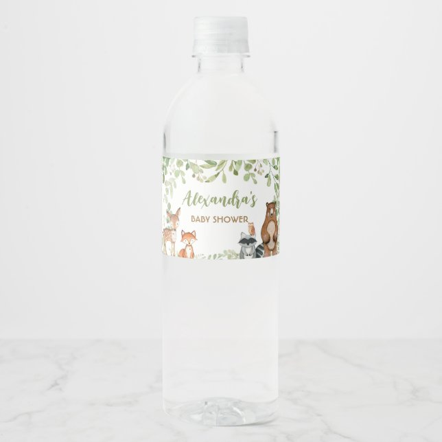 Vinho Rótulo de Garrafa para Chá de Bebê Greenery Woodla (Frente)