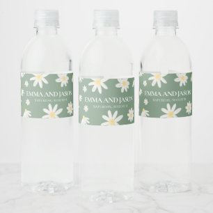 Vinho Sage Green Boho Daisy Rótulo da Garrafa Floral de