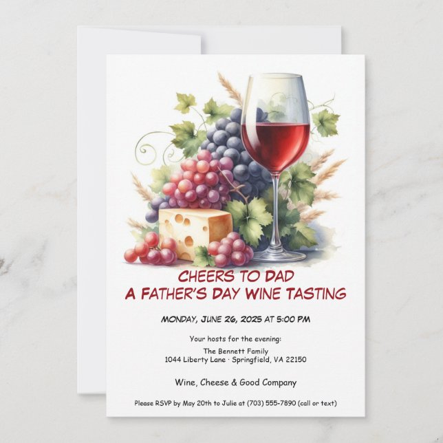 Vinho Tinto & Uvas – Convite para o Dia dos Pais (Frente)