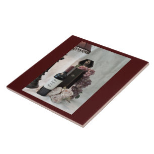 Vinho, uvas e Rosas de Azulejo cerâmico