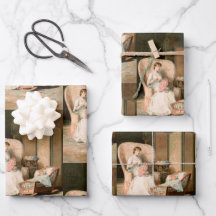 Vintage 1888 Mãe e Bebê Dormindo, Restaurado