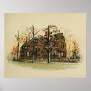 Vintage 1895 - Impressão de pintura de casa artí