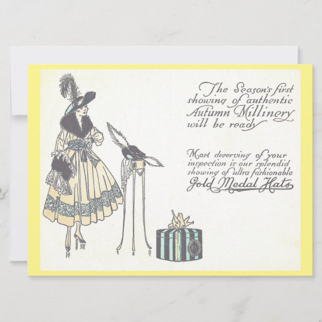 Vintage 1920 Hat Millinery Mostra Anúncio (Frente)