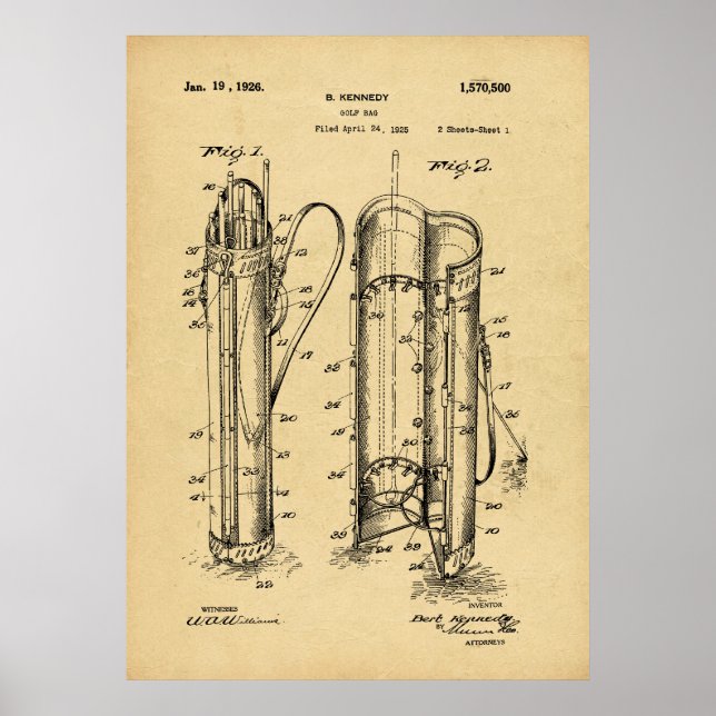 Vintage 1925 Golf Bag Impressão (Frente)