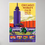 Vintage 1933 Chicago World Fair Poster<br><div class="desc">Um colorido,  restaurado e poster para a Feira do Mundo de Chicago de 1933.</div>