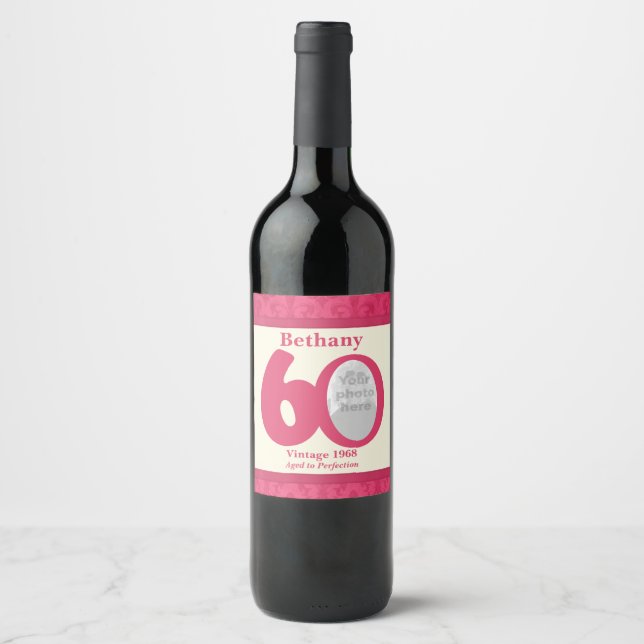 Vintage 60º aniversário com rótulos de vinho perso (Frente)